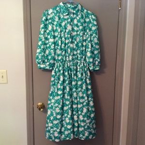 Vintage Green and White Floral Dress, Made in USA